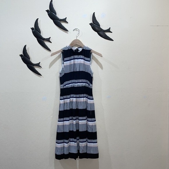 Kate Spade Sleeveless Bay Stripe Tie Back Black Pink Fit & Flare Dress Size 0 - Picture 6 of 12